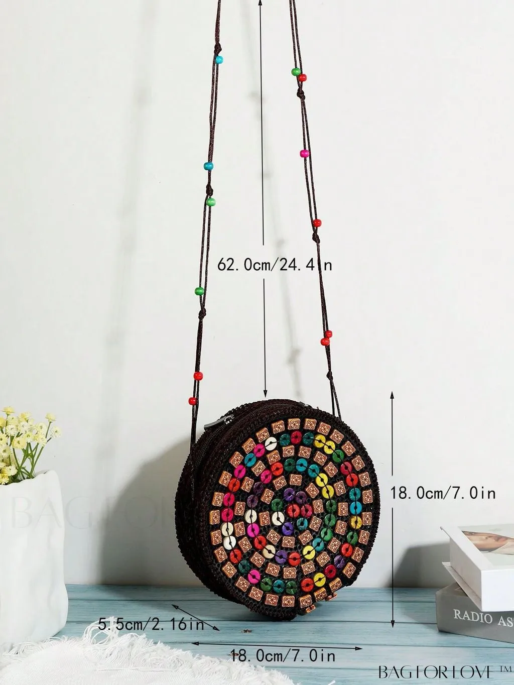 BagForLove - Handcrafted Mini Beaded Coconut Shell Crossbody Bag, Stylish Woven Travel Shoulder Bag