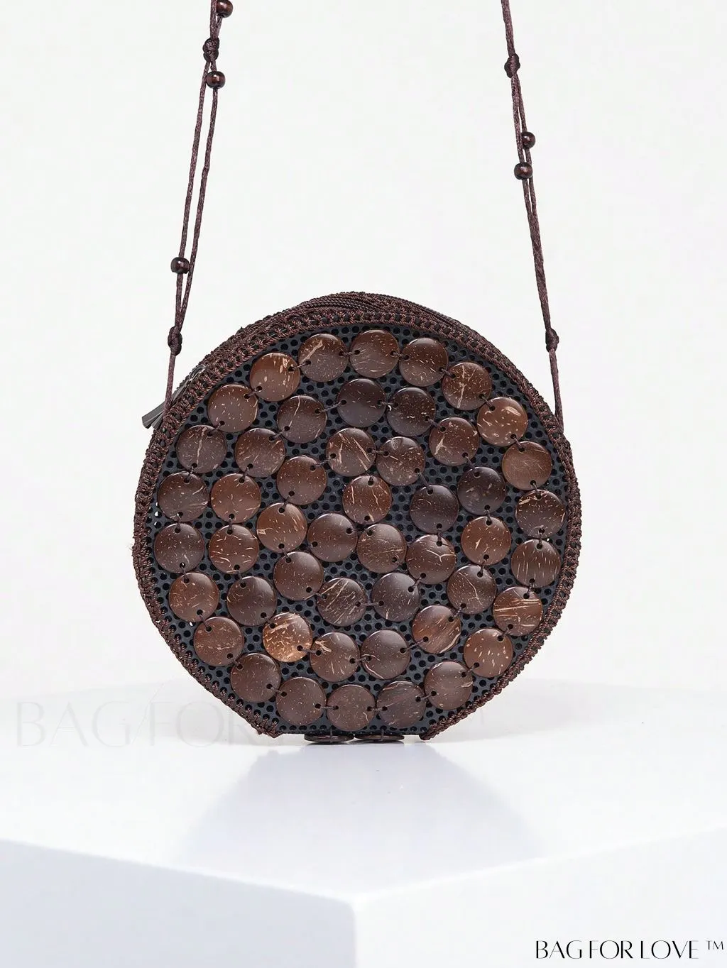 BagForLove - Handcrafted Mini Beaded Coconut Shell Crossbody Bag, Stylish Woven Travel Shoulder Bag