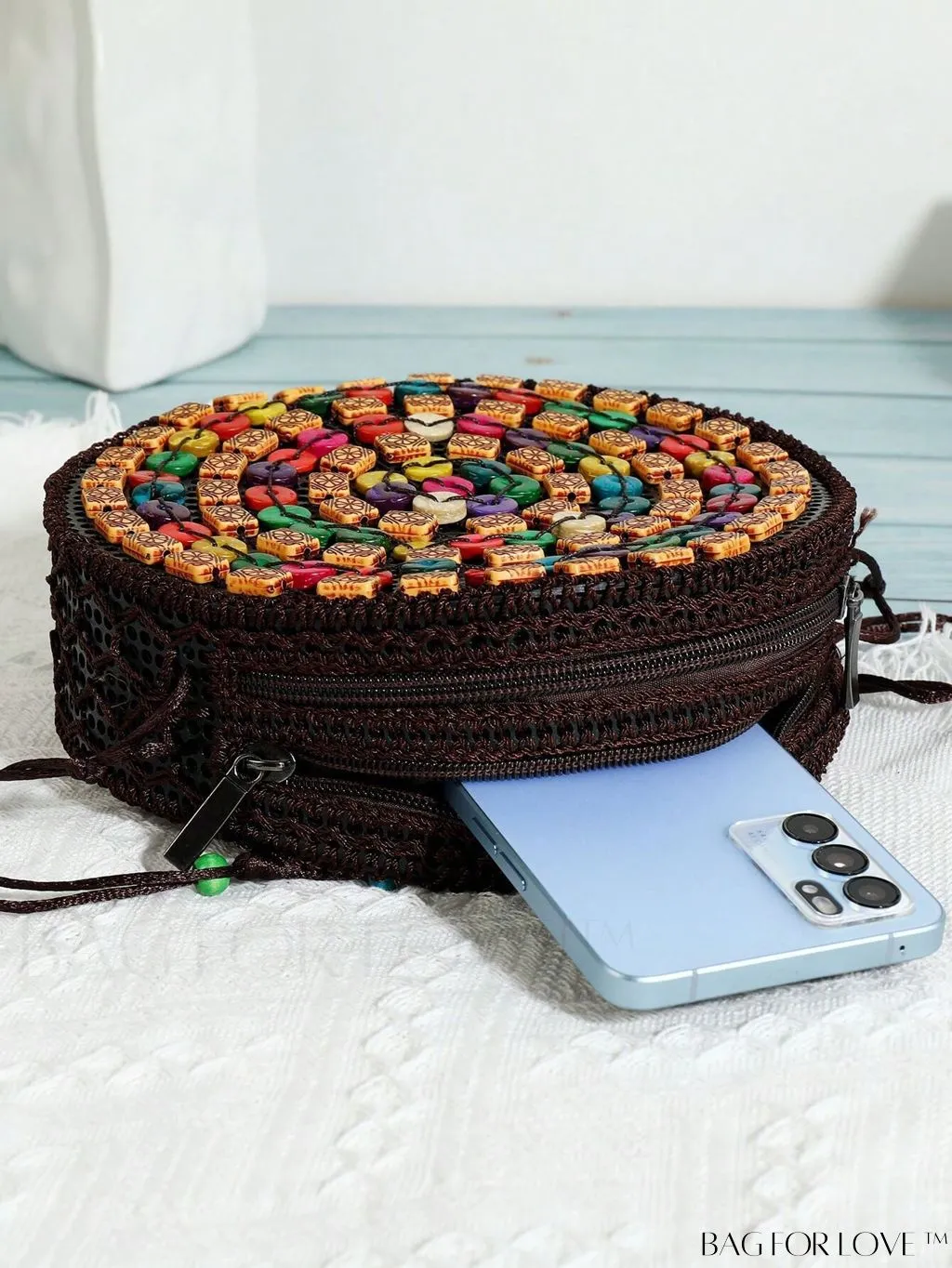 BagForLove - Handcrafted Mini Beaded Coconut Shell Crossbody Bag, Stylish Woven Travel Shoulder Bag