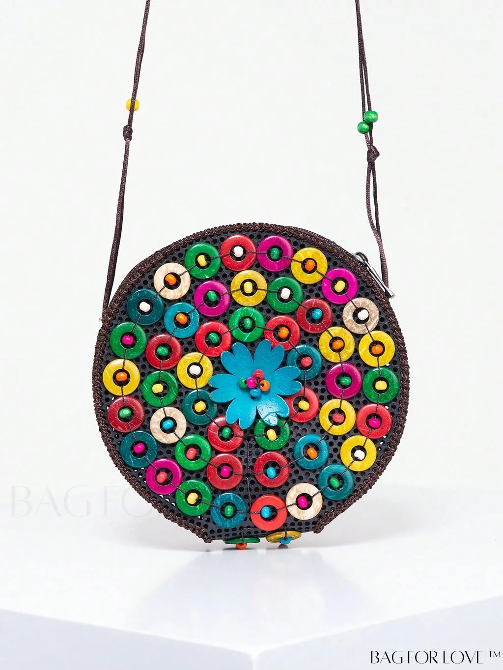 BagForLove - Handcrafted Mini Beaded Coconut Shell Crossbody Bag, Stylish Woven Travel Shoulder Bag