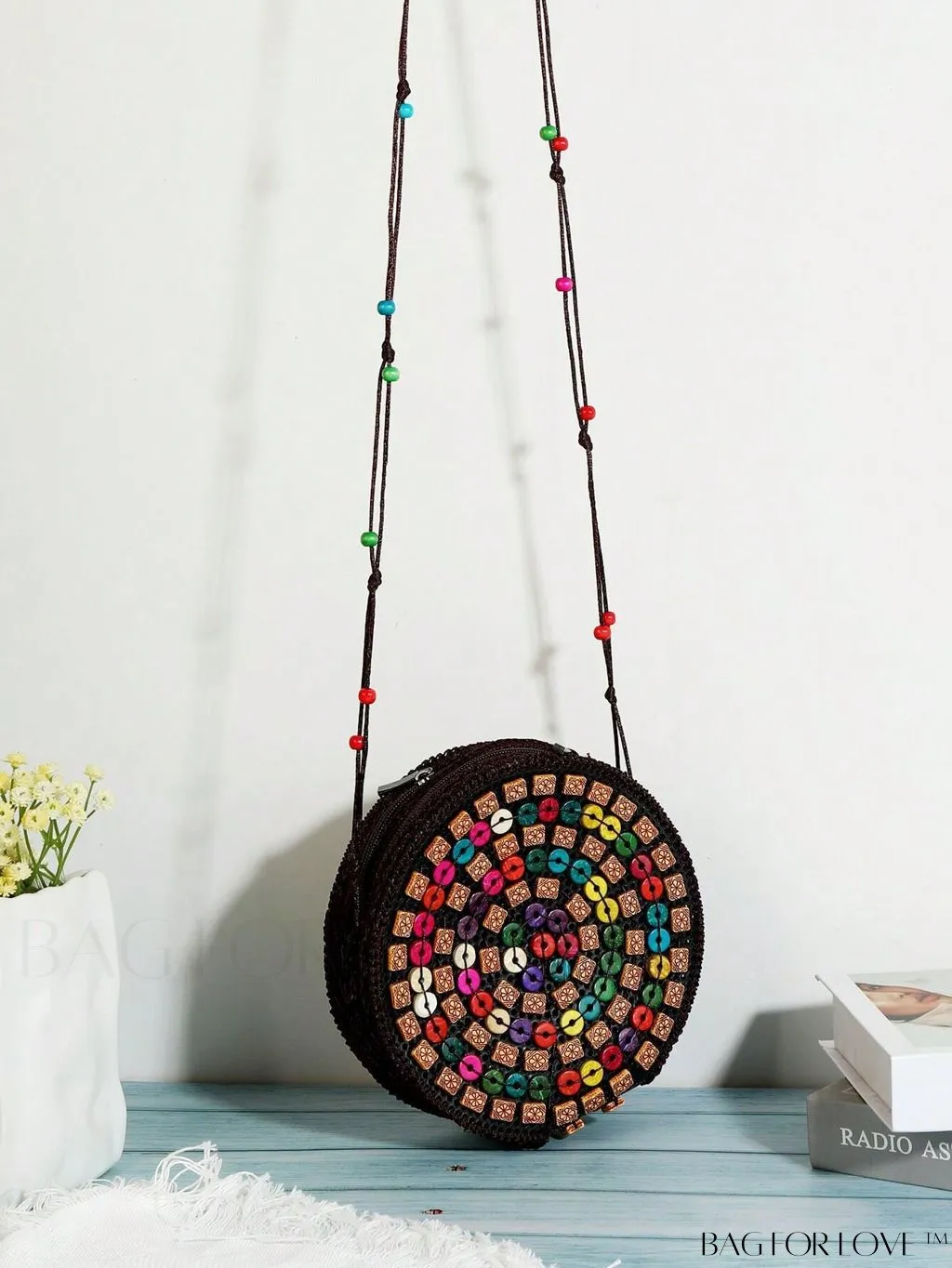 BagForLove - Handcrafted Mini Beaded Coconut Shell Crossbody Bag, Stylish Woven Travel Shoulder Bag