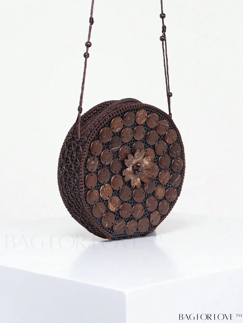 BagForLove - Handcrafted Mini Beaded Coconut Shell Crossbody Bag, Stylish Woven Travel Shoulder Bag