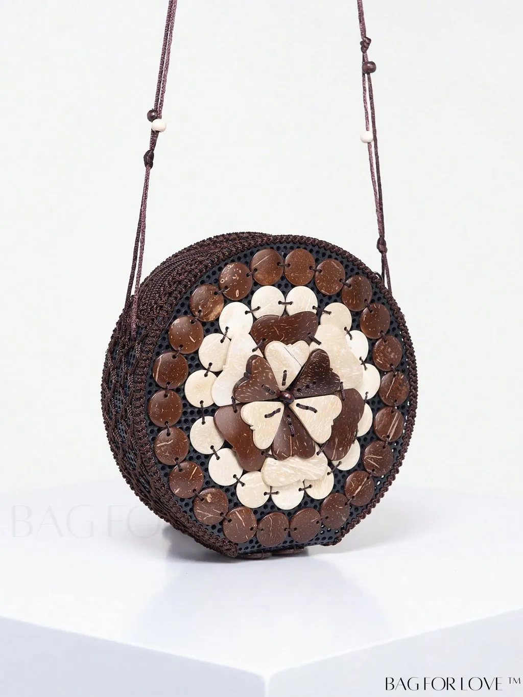 BagForLove - Handcrafted Mini Beaded Coconut Shell Crossbody Bag, Stylish Woven Travel Shoulder Bag