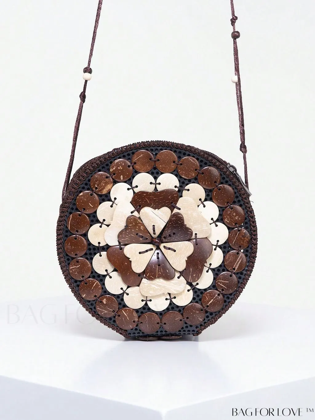 BagForLove - Handcrafted Mini Beaded Coconut Shell Crossbody Bag, Stylish Woven Travel Shoulder Bag