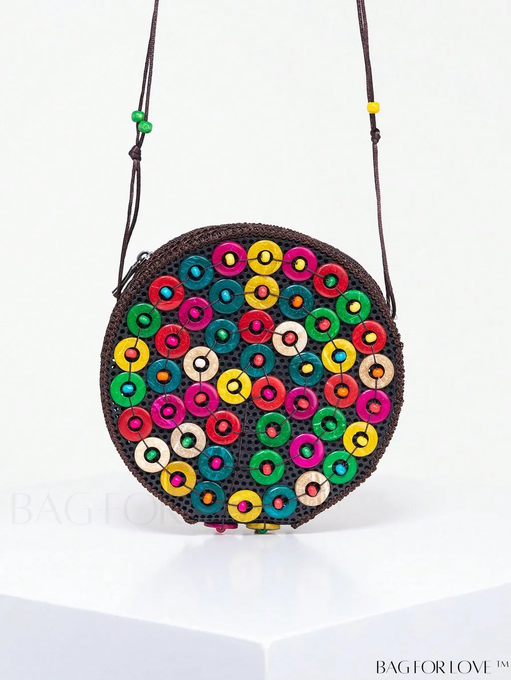 BagForLove - Handcrafted Mini Beaded Coconut Shell Crossbody Bag, Stylish Woven Travel Shoulder Bag