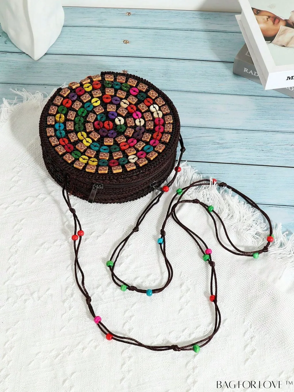 BagForLove - Handcrafted Mini Beaded Coconut Shell Crossbody Bag, Stylish Woven Travel Shoulder Bag