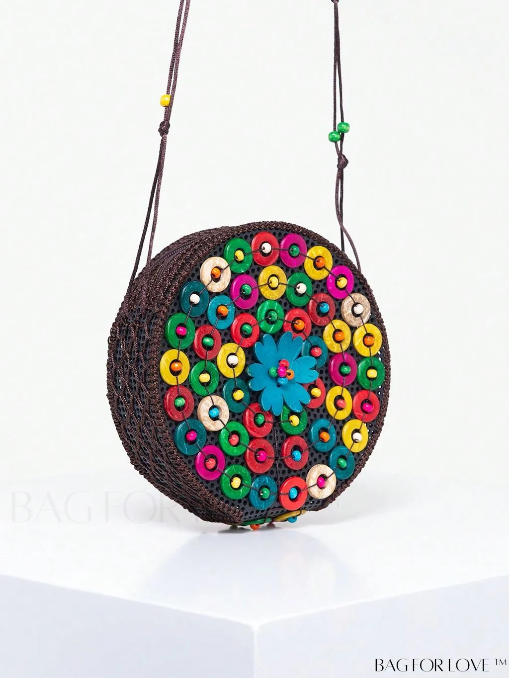 BagForLove - Handcrafted Mini Beaded Coconut Shell Crossbody Bag, Stylish Woven Travel Shoulder Bag