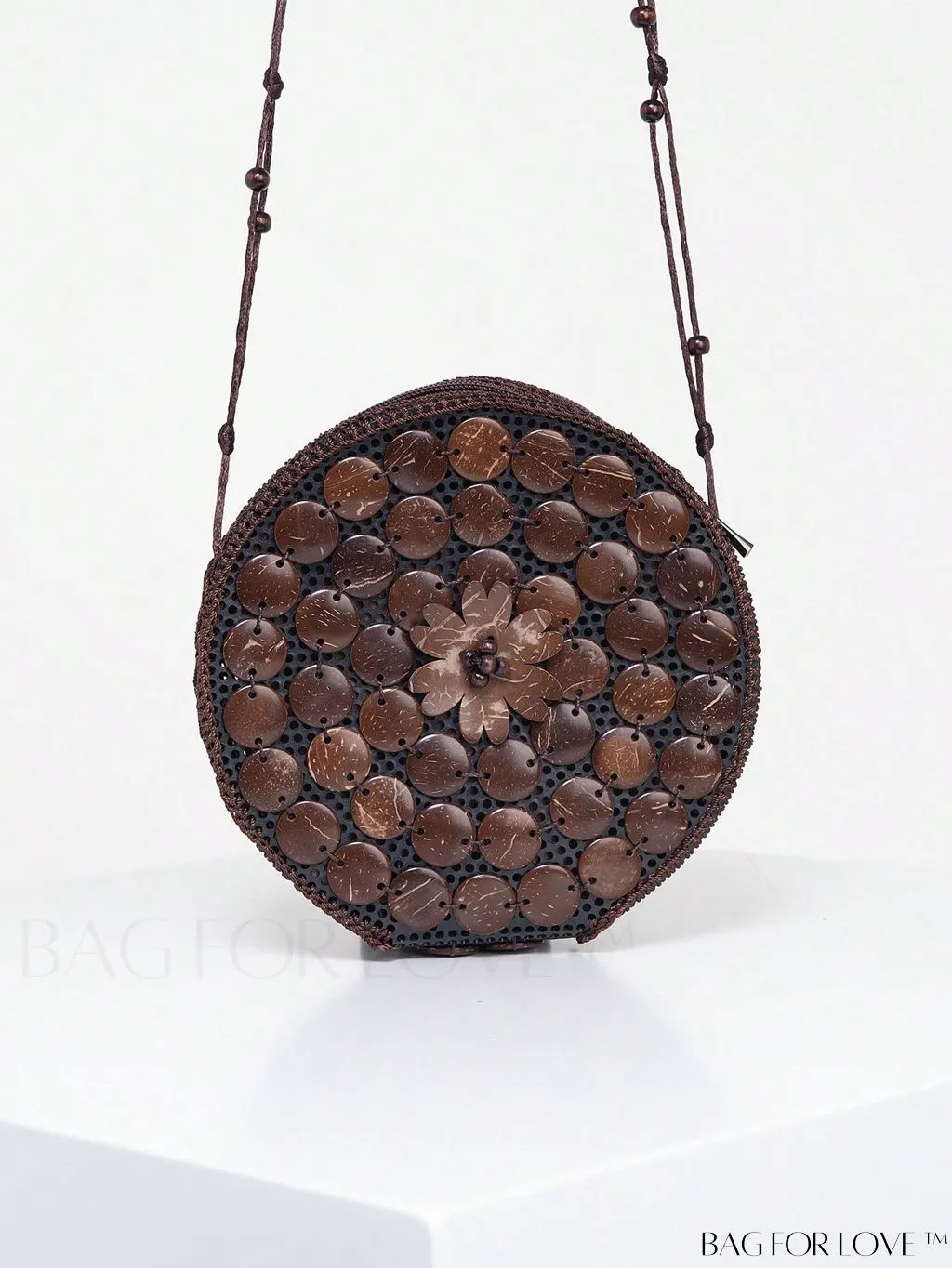 BagForLove - Handcrafted Mini Beaded Coconut Shell Crossbody Bag, Stylish Woven Travel Shoulder Bag