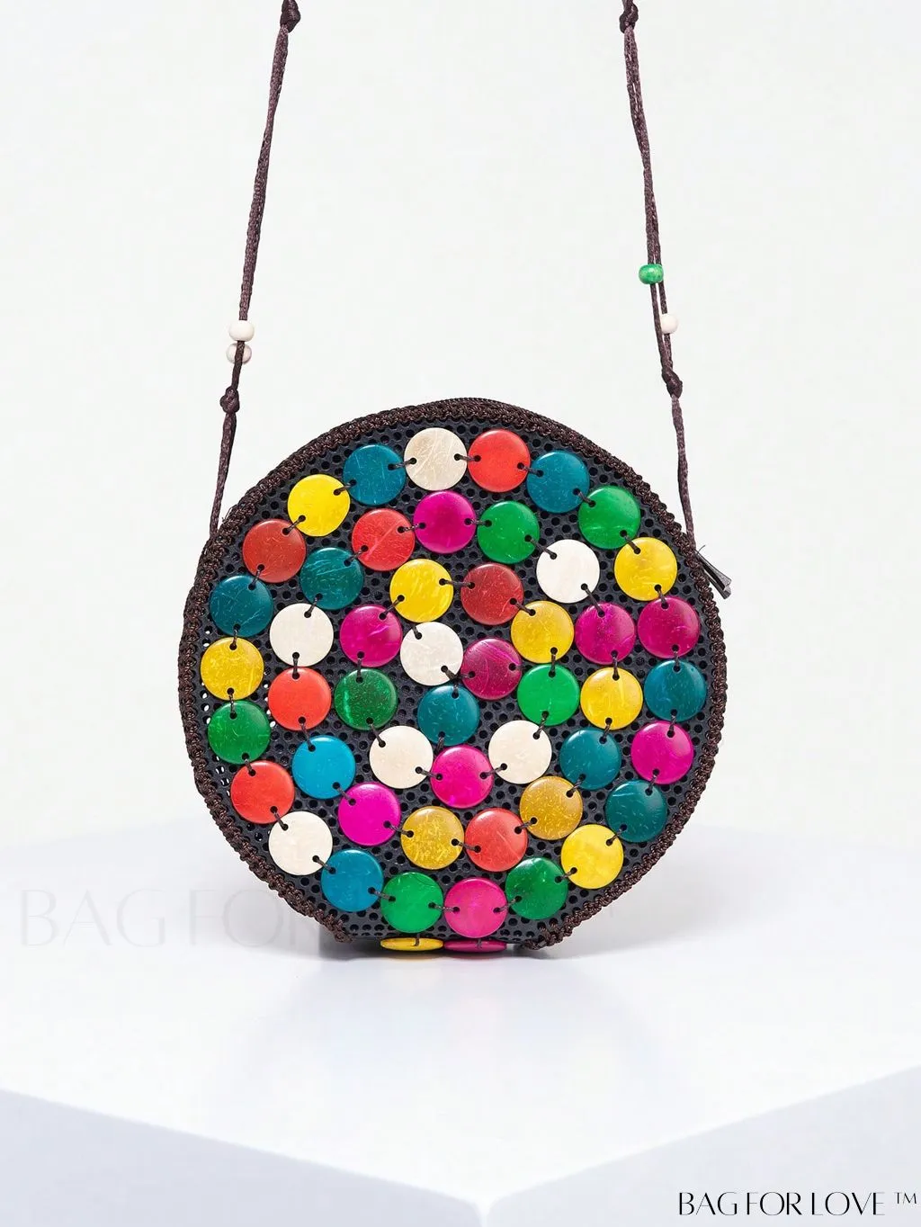 BagForLove - Handcrafted Mini Beaded Coconut Shell Crossbody Bag, Stylish Woven Travel Shoulder Bag