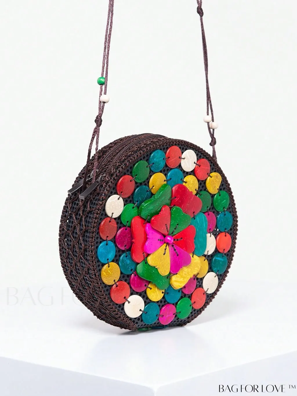 BagForLove - Handcrafted Mini Beaded Coconut Shell Crossbody Bag, Stylish Woven Travel Shoulder Bag