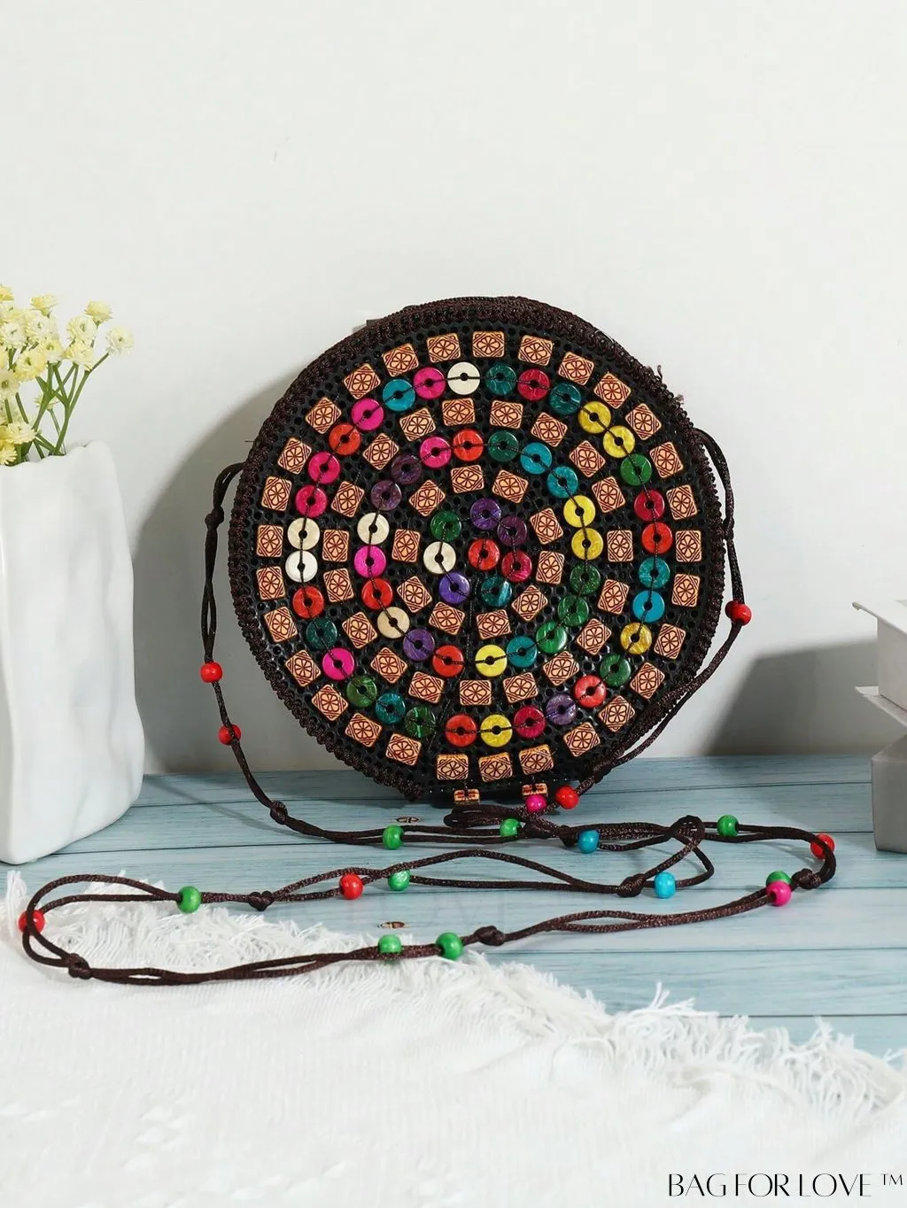 BagForLove - Handcrafted Mini Beaded Coconut Shell Crossbody Bag, Stylish Woven Travel Shoulder Bag