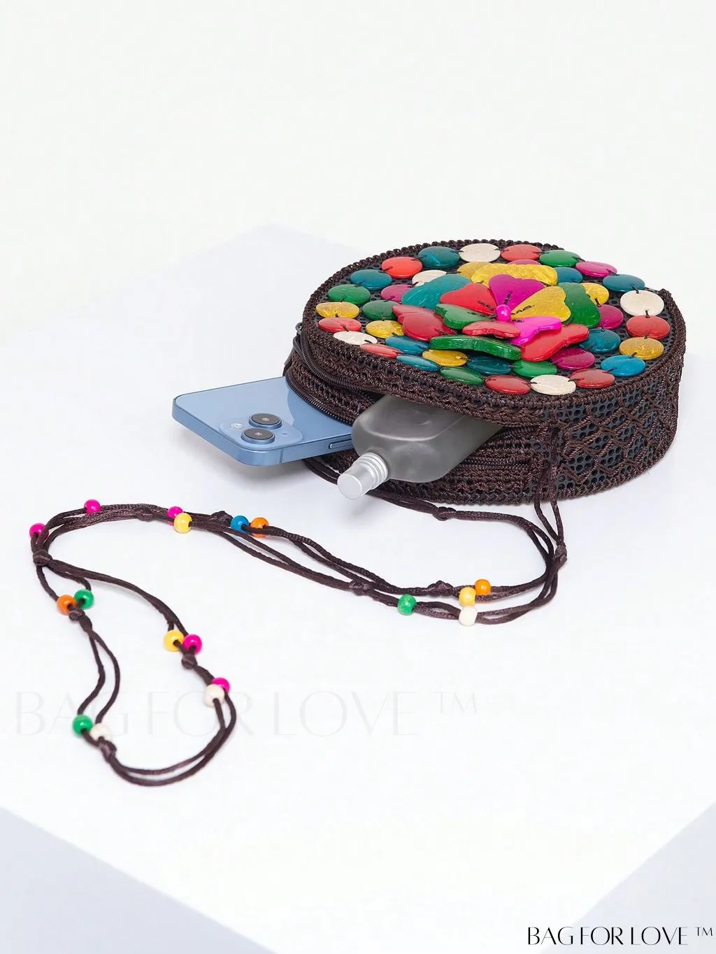 BagForLove - Handcrafted Mini Beaded Coconut Shell Crossbody Bag, Stylish Woven Travel Shoulder Bag