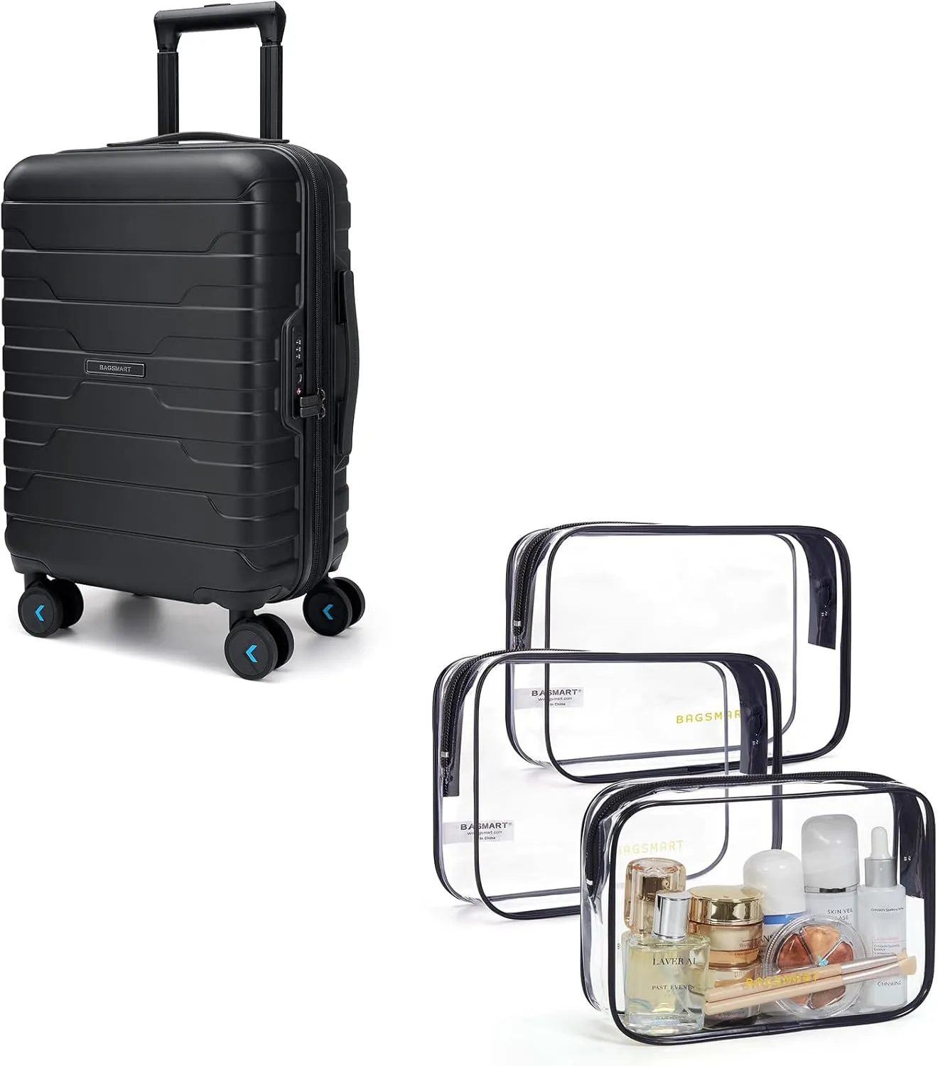 BAGSMART 3 Packs Clear Toiletry Bag & Carry On Luggage