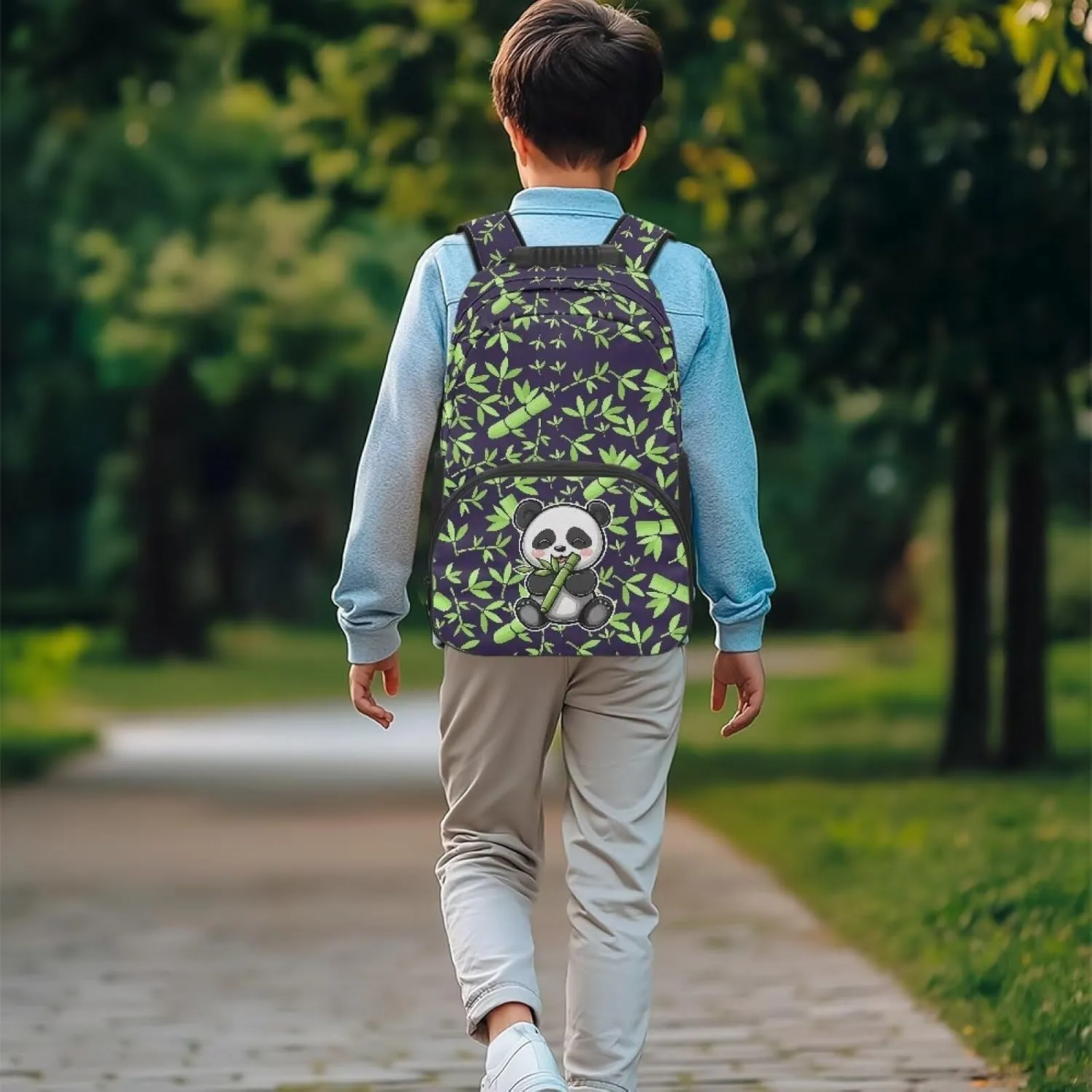 Bamboo Laptop Backpacks Panda Printed School Backpack for Teens Lightweight Book Bag with Adjustable Padded Shoulder Straps for School