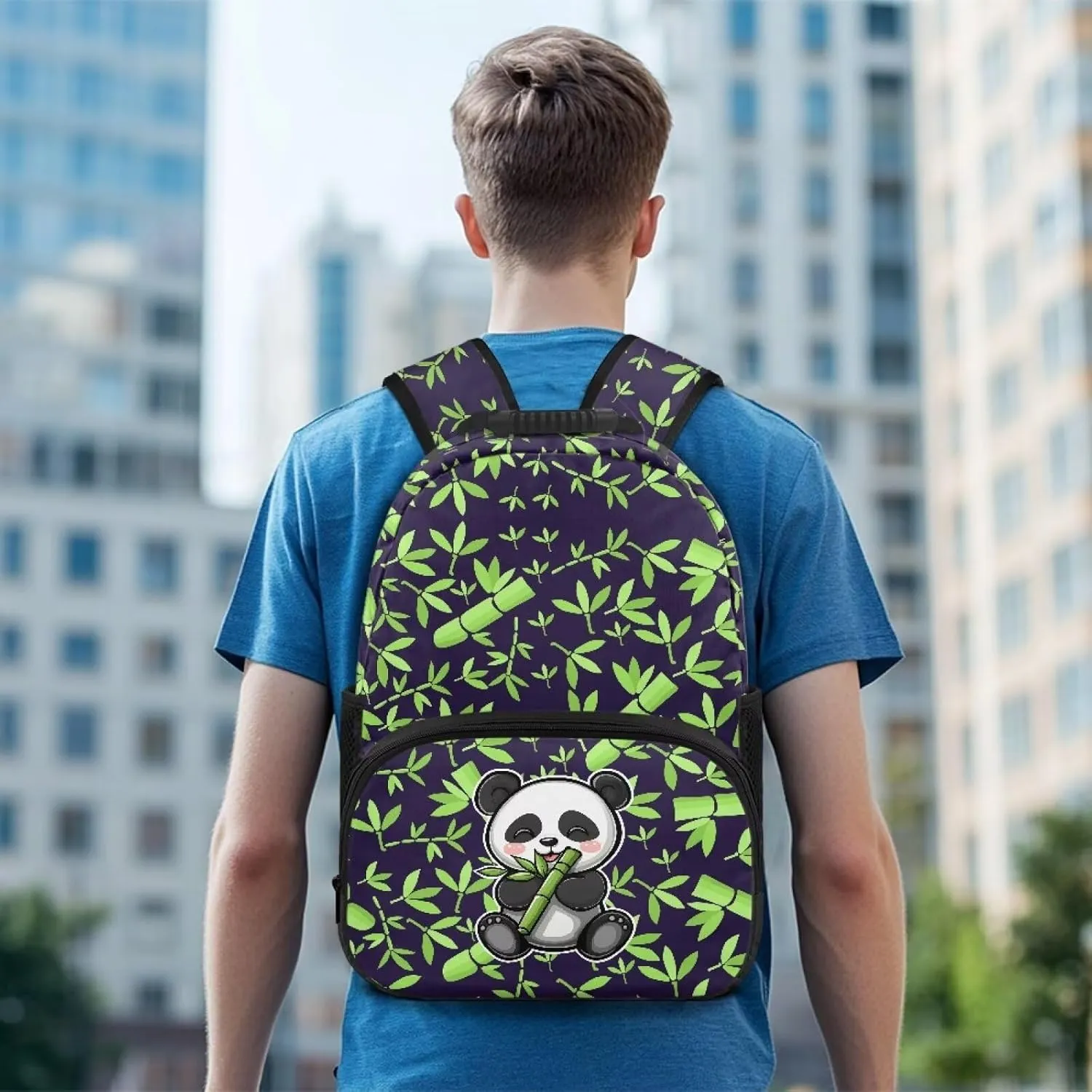 Bamboo Laptop Backpacks Panda Printed School Backpack for Teens Lightweight Book Bag with Adjustable Padded Shoulder Straps for School