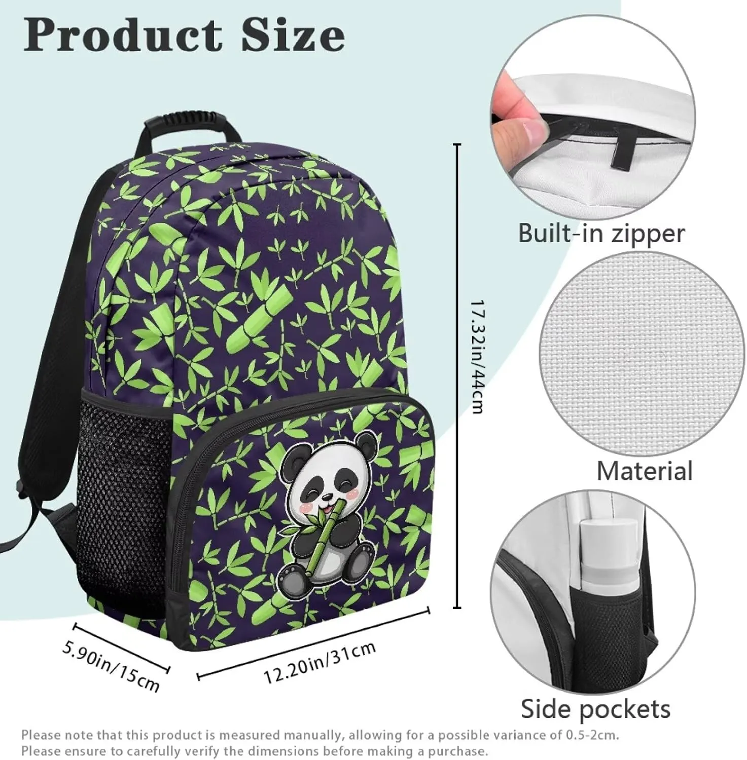 Bamboo Laptop Backpacks Panda Printed School Backpack for Teens Lightweight Book Bag with Adjustable Padded Shoulder Straps for School