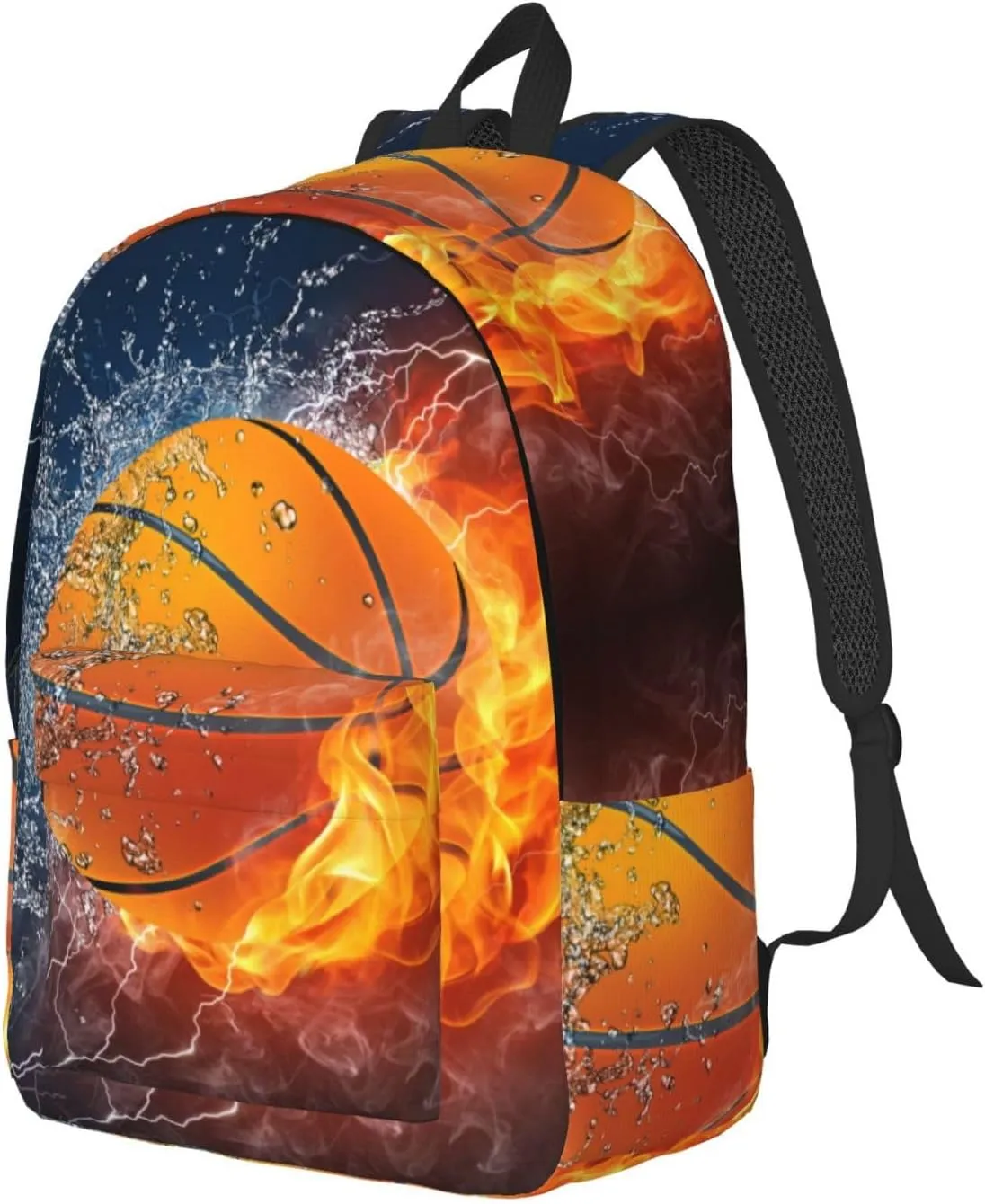 Basketball water fire thunder lightning Canvas Backpacks Laptop Backpack Multipurpose Double Shoulder Bag for Men Women Gifts Medium