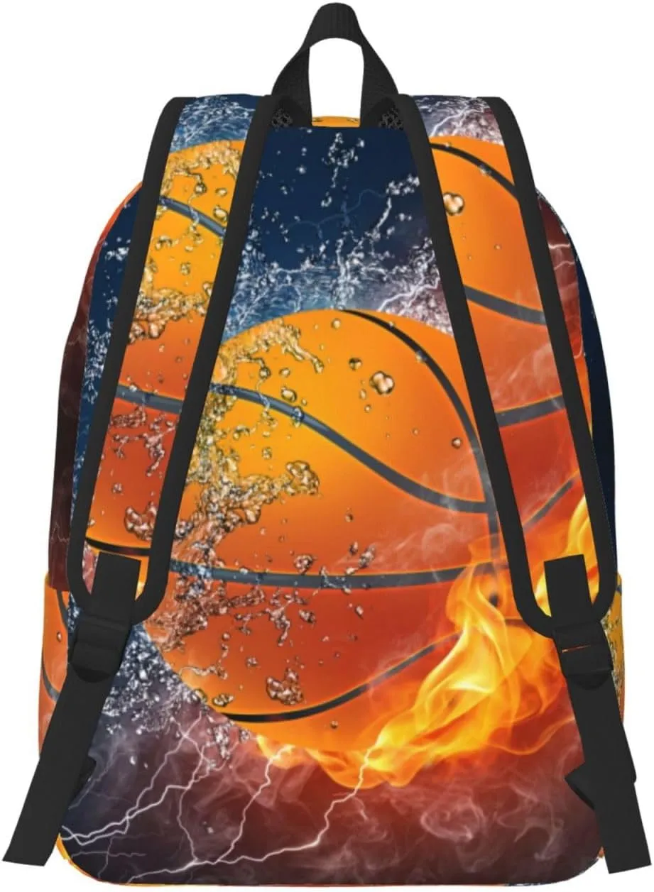 Basketball water fire thunder lightning Canvas Backpacks Laptop Backpack Multipurpose Double Shoulder Bag for Men Women Gifts Medium