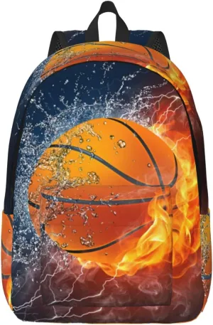Basketball water fire thunder lightning Canvas Backpacks Laptop Backpack Multipurpose Double Shoulder Bag for Men Women Gifts Medium