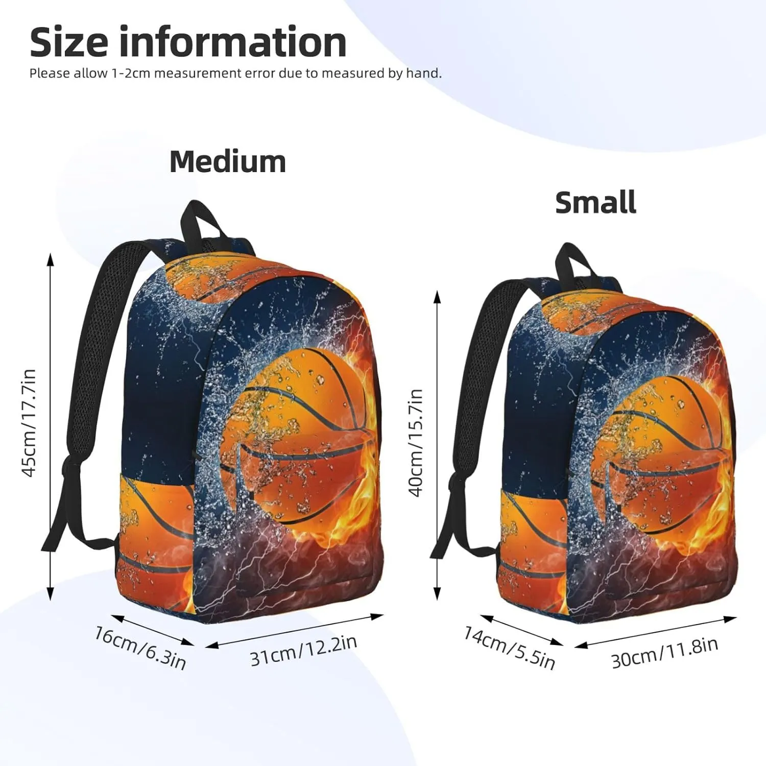 Basketball water fire thunder lightning Canvas Backpacks Laptop Backpack Multipurpose Double Shoulder Bag for Men Women Gifts Medium