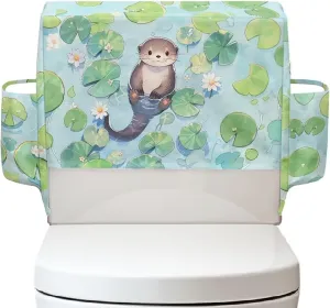 Bathroom Storage Toilet Tank Cover with Extra 2 Storage Bag Bathroom Decor Accessories Perfect for Rentals Small Bathrooms, Otter Lotus Leaf