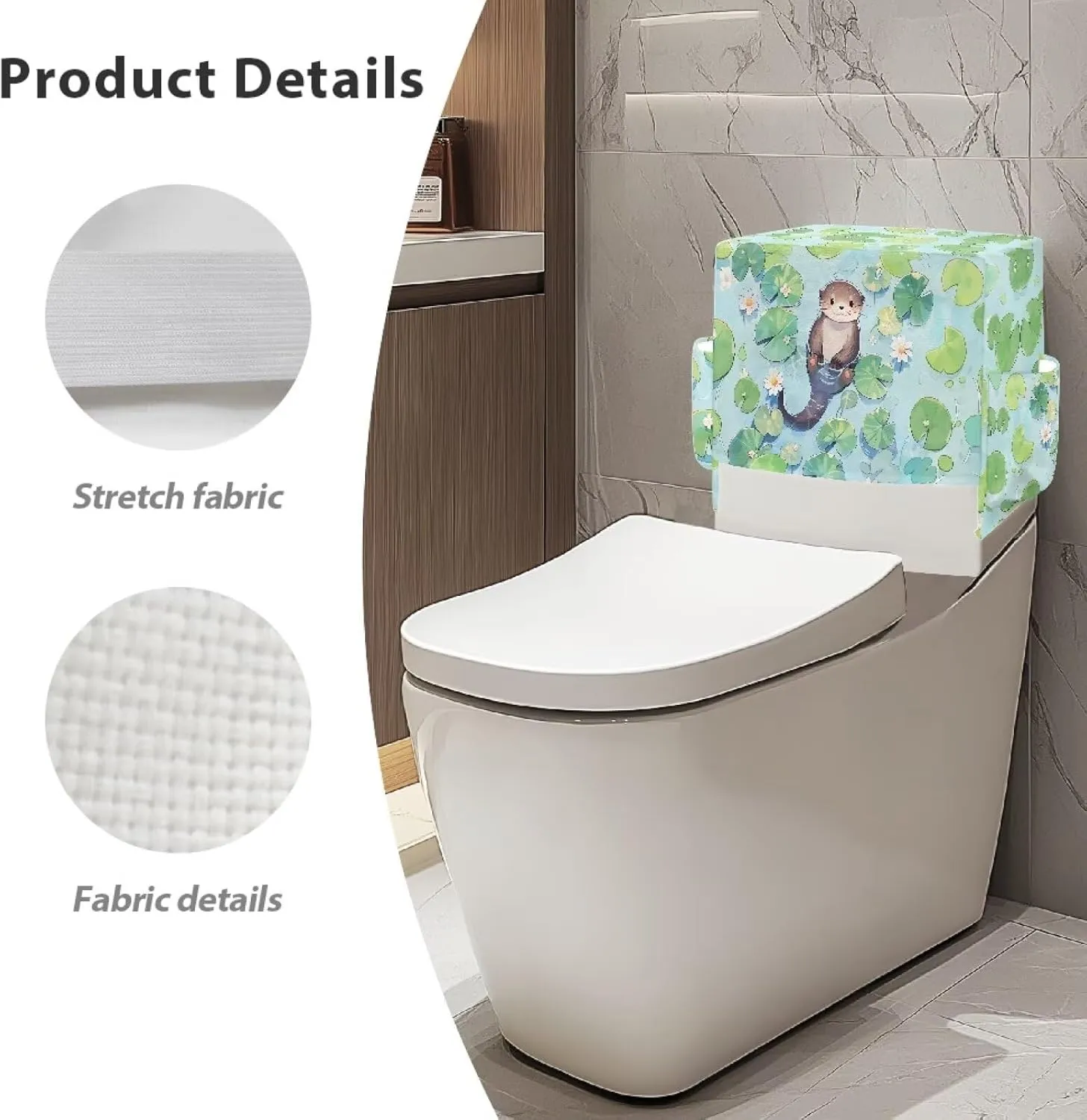 Bathroom Storage Toilet Tank Cover with Extra 2 Storage Bag Bathroom Decor Accessories Perfect for Rentals Small Bathrooms, Otter Lotus Leaf