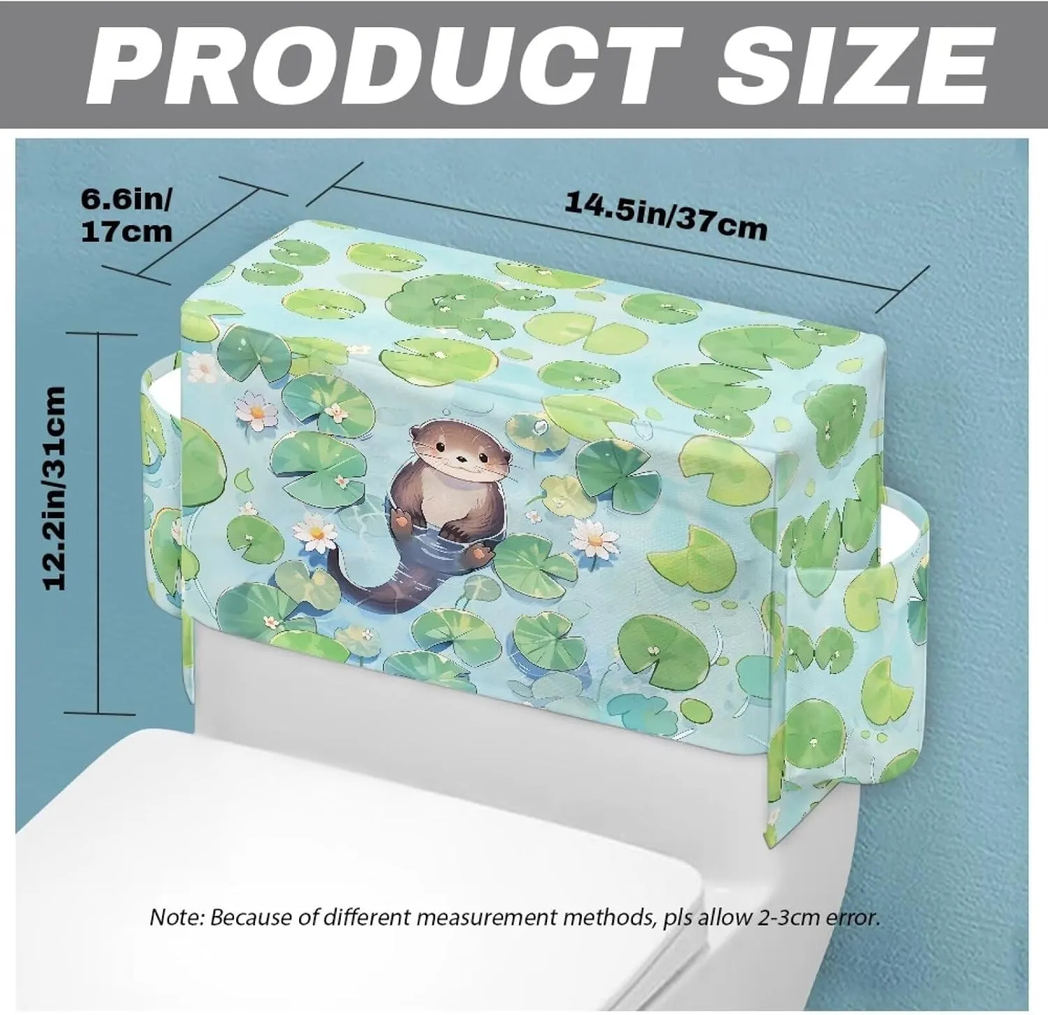 Bathroom Storage Toilet Tank Cover with Extra 2 Storage Bag Bathroom Decor Accessories Perfect for Rentals Small Bathrooms, Otter Lotus Leaf