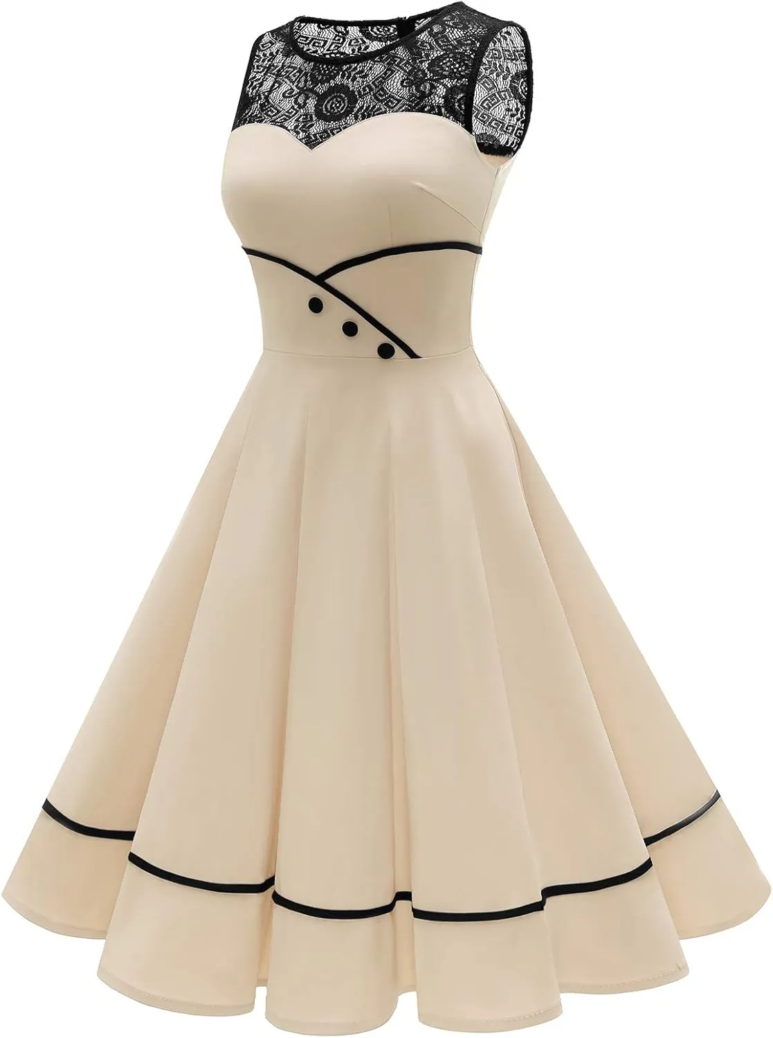 Bbonlinedress Women's 50s Vintage Floral Lace Retro Rockabilly Sleeveless Round Neck Cocktail Party Swing Dress