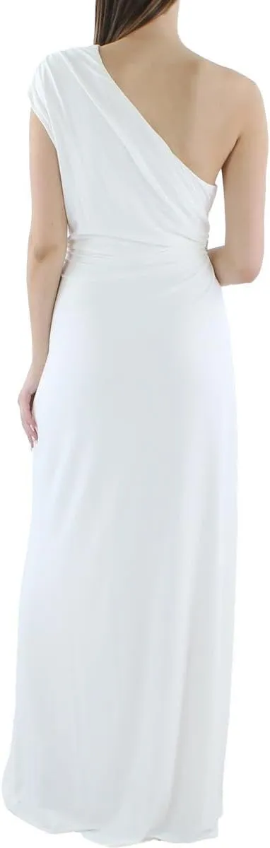 BCBGMAXAZRIA Women's One Shoulder Neck Rhinestone Trim Cut Out Gown