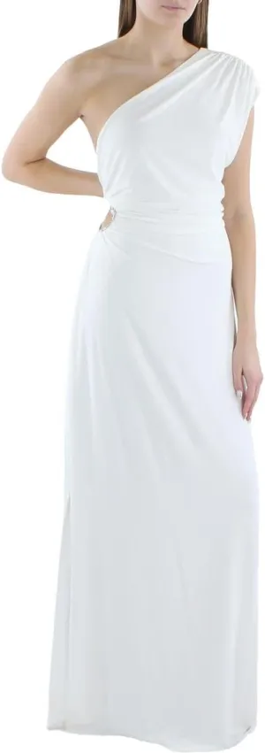 BCBGMAXAZRIA Women's One Shoulder Neck Rhinestone Trim Cut Out Gown