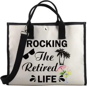 BDPWSS Funny Retirement Tote Bag For Women Rocking The Retired Life Beach Lover Gift Retired Gift for Coworker Friends