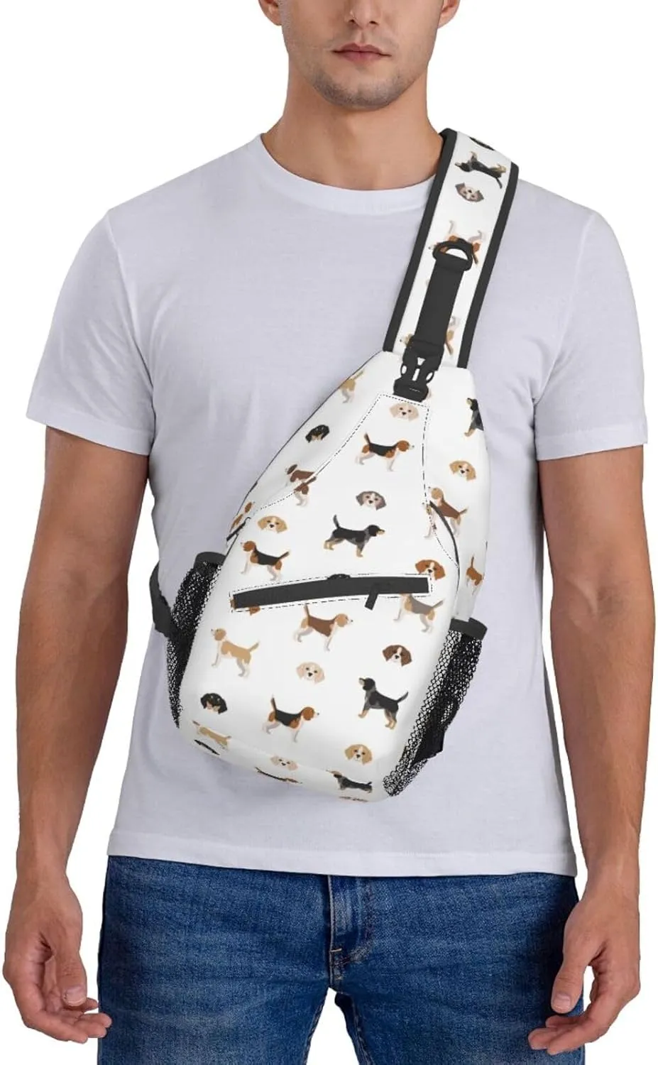 Beagle Puppy Dog Poses Sling Bag for Women Mens Crossbody Backpack Cycling Hiking Daypack Chest Shoulder Bag with Adjustable Strap