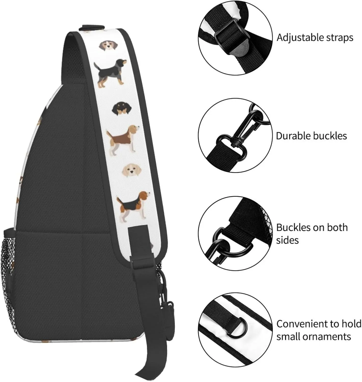 Beagle Puppy Dog Poses Sling Bag for Women Mens Crossbody Backpack Cycling Hiking Daypack Chest Shoulder Bag with Adjustable Strap