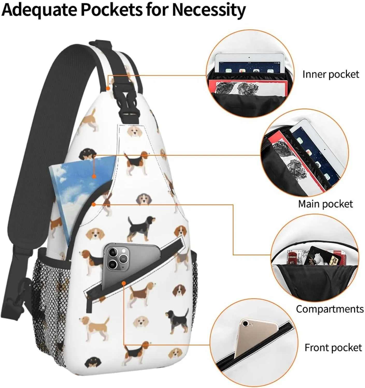 Beagle Puppy Dog Poses Sling Bag for Women Mens Crossbody Backpack Cycling Hiking Daypack Chest Shoulder Bag with Adjustable Strap