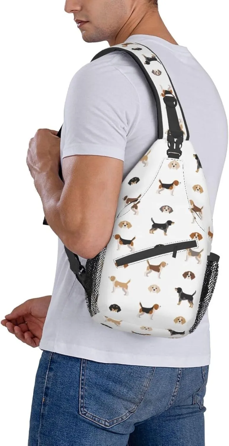 Beagle Puppy Dog Poses Sling Bag for Women Mens Crossbody Backpack Cycling Hiking Daypack Chest Shoulder Bag with Adjustable Strap