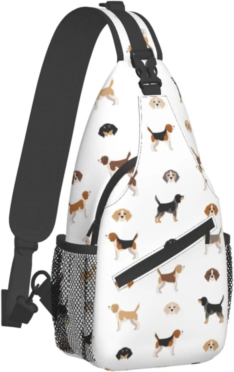 Beagle Puppy Dog Poses Sling Bag for Women Mens Crossbody Backpack Cycling Hiking Daypack Chest Shoulder Bag with Adjustable Strap
