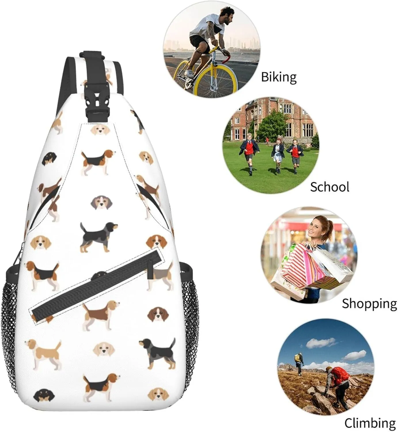 Beagle Puppy Dog Poses Sling Bag for Women Mens Crossbody Backpack Cycling Hiking Daypack Chest Shoulder Bag with Adjustable Strap