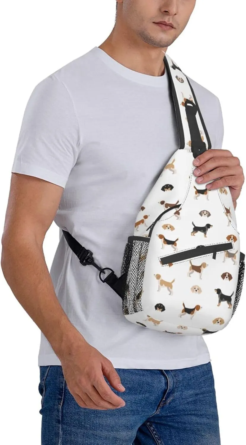 Beagle Puppy Dog Poses Sling Bag for Women Mens Crossbody Backpack Cycling Hiking Daypack Chest Shoulder Bag with Adjustable Strap