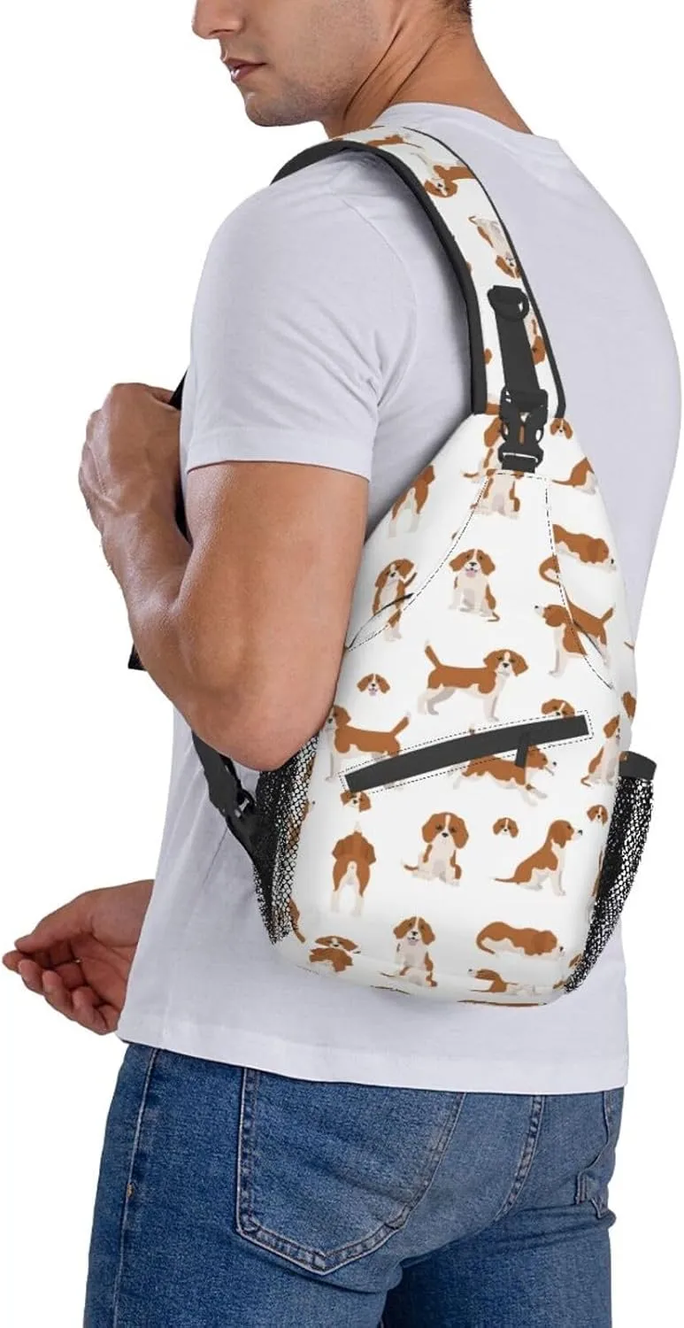 Beagle Puppy Dog Poses Small Sling Bag for Women Men Crossbody Backpack Casual Hiking Daypack Shoulder Chest Bag with Adjustable Strap