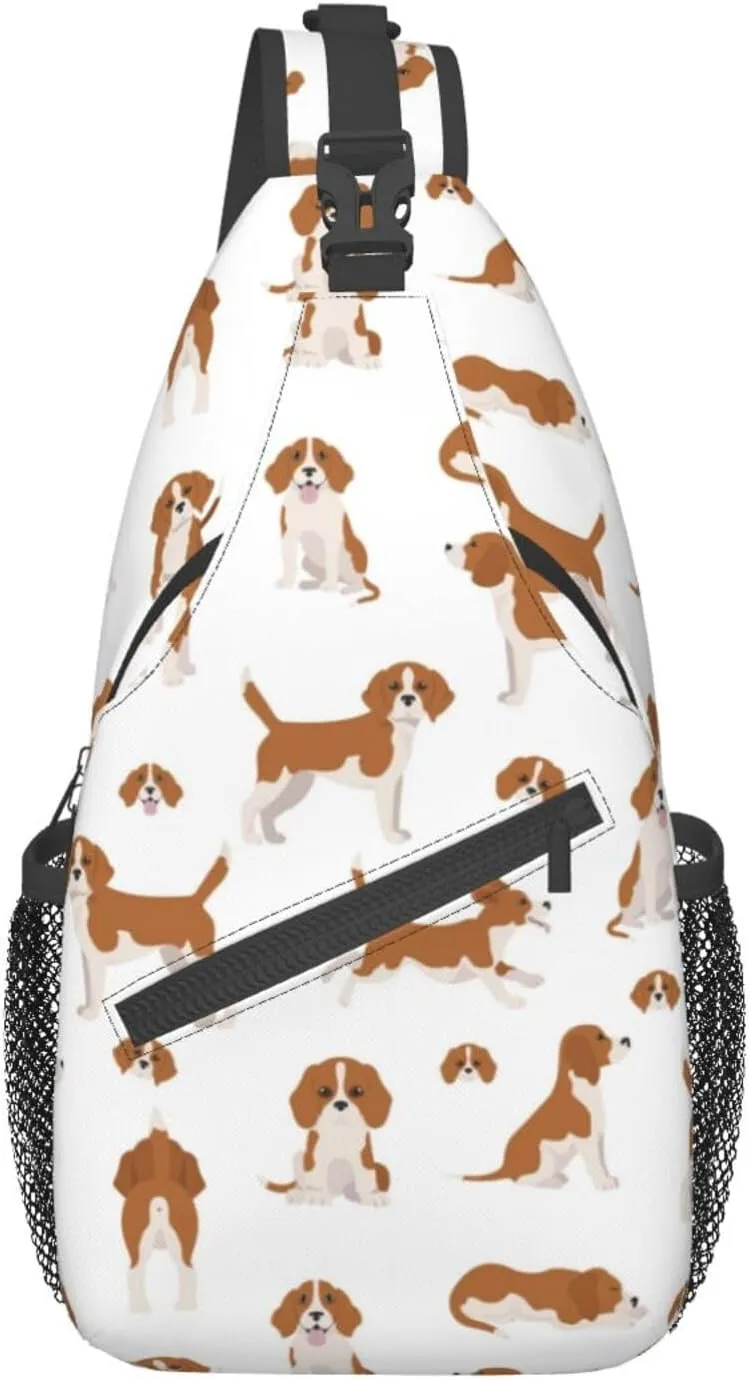 Beagle Puppy Dog Poses Small Sling Bag for Women Men Crossbody Backpack Casual Hiking Daypack Shoulder Chest Bag with Adjustable Strap
