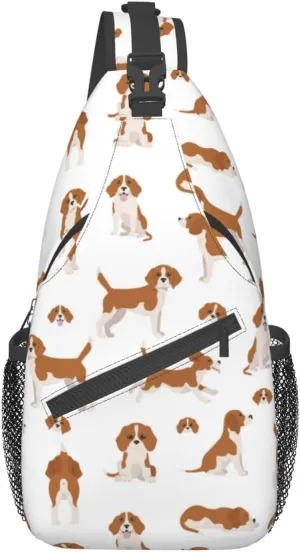Beagle Puppy Dog Poses Small Sling Bag for Women Men Crossbody Backpack Casual Hiking Daypack Shoulder Chest Bag with Adjustable Strap