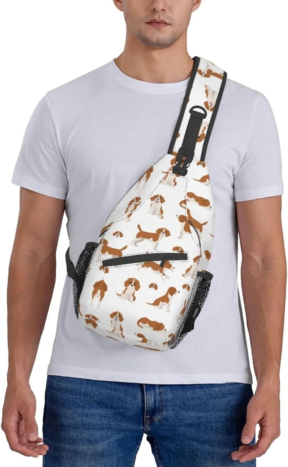 Beagle Puppy Dog Poses Small Sling Bag for Women Men Crossbody Backpack Casual Hiking Daypack Shoulder Chest Bag with Adjustable Strap