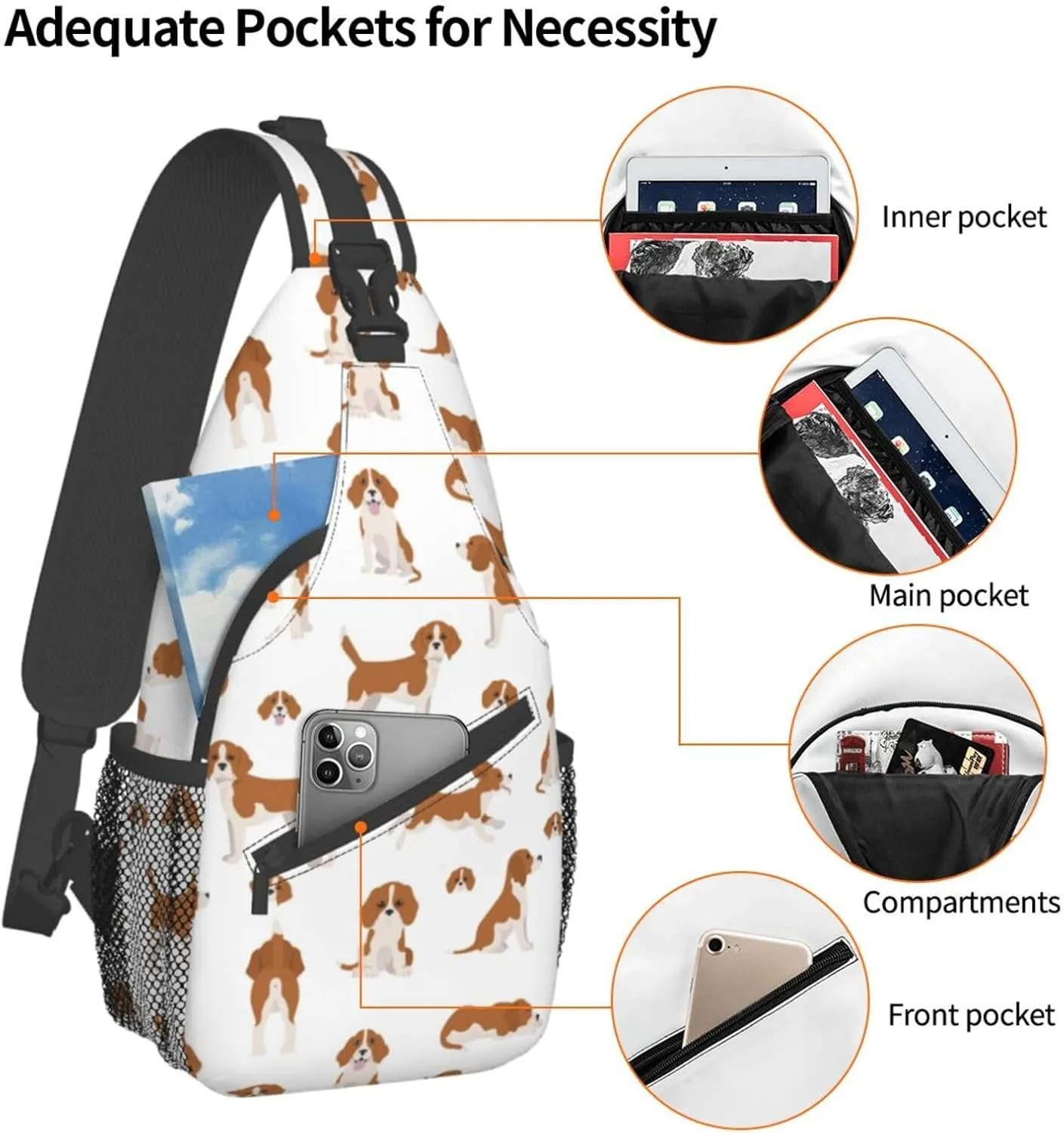 Beagle Puppy Dog Poses Small Sling Bag for Women Men Crossbody Backpack Casual Hiking Daypack Shoulder Chest Bag with Adjustable Strap