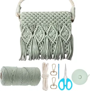 BEUNITONE Macrame Tassel Bag DIY Kit for Adults Beginners Crochet Bohemian Shoulder Handbags with Tassel Macrame Kit with Video Tutorial for Women Macrame Handbag with Tassel for Starter(Green)