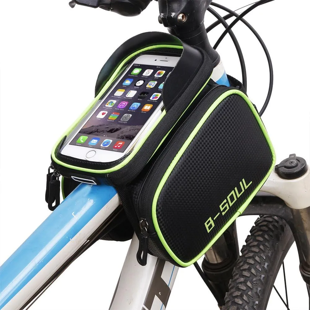 Bike Frame Bag, Head Tube Bag, Bicycle Cycling Front Top Tube Frame Pannier Double Bag Pouch Holder Crossbar Bag for iPhone X 7 Plus/6/6S Plus and other 6.2" Mobile Phone