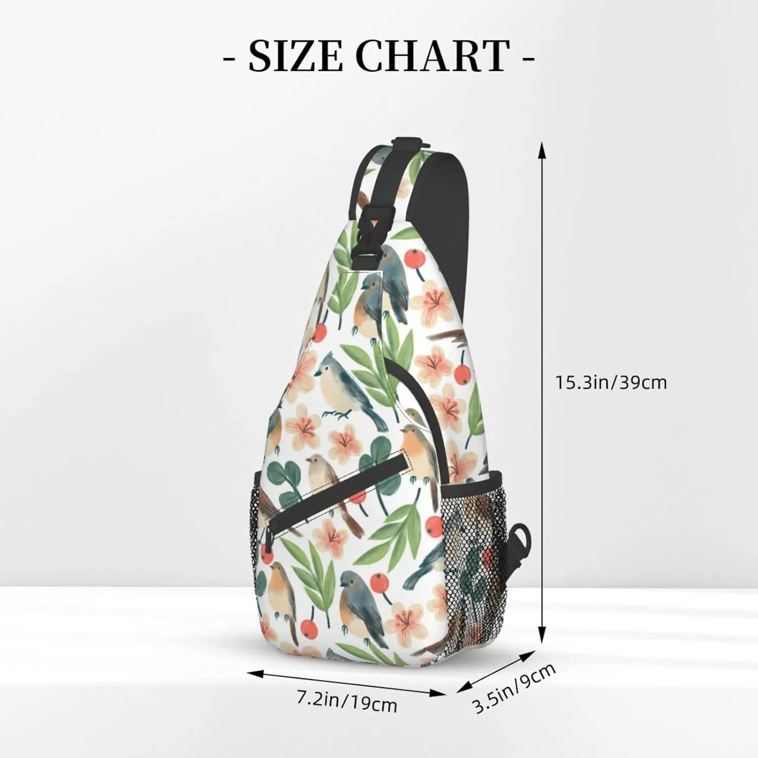 Birds Twigs Flowers Berries Sling Bag for Women Men Crossbody Sling Backpack Cycling Hiking Daypack Chest Shoulder Bag with Adjustable Strap