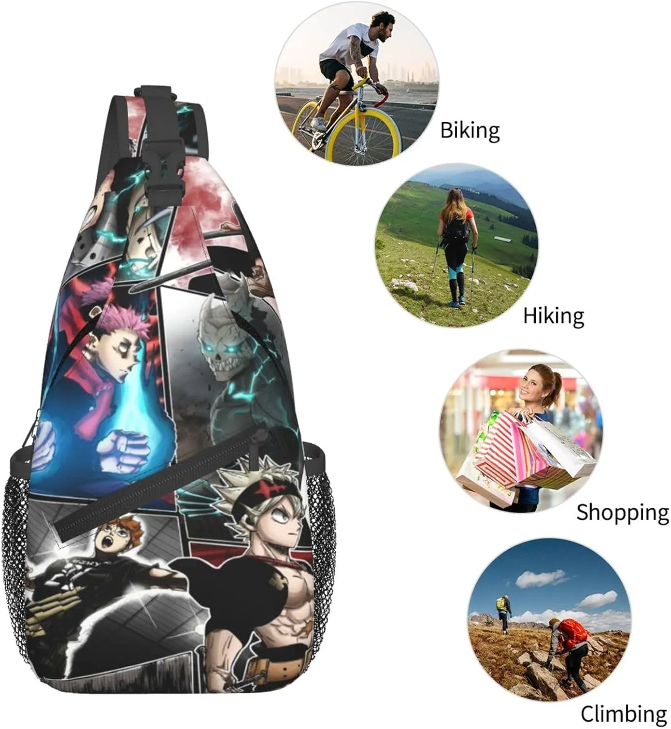 Bl-ack Clover Crossbody Bag Sling Shoulder Bag for Outdoor Travel Sports Camping Hiking Shoulder Bags