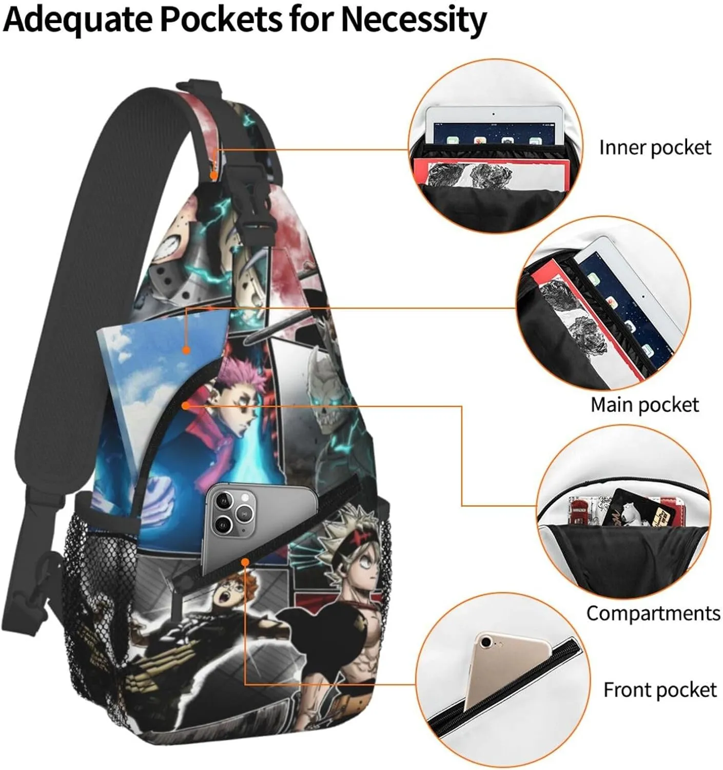 Bl-ack Clover Crossbody Bag Sling Shoulder Bag for Outdoor Travel Sports Camping Hiking Shoulder Bags