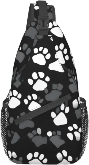 Black and white Paw Print Print Sling Backpack, Sling Bag, Crossbody Chest Bag Daypack, for Hiking Travel