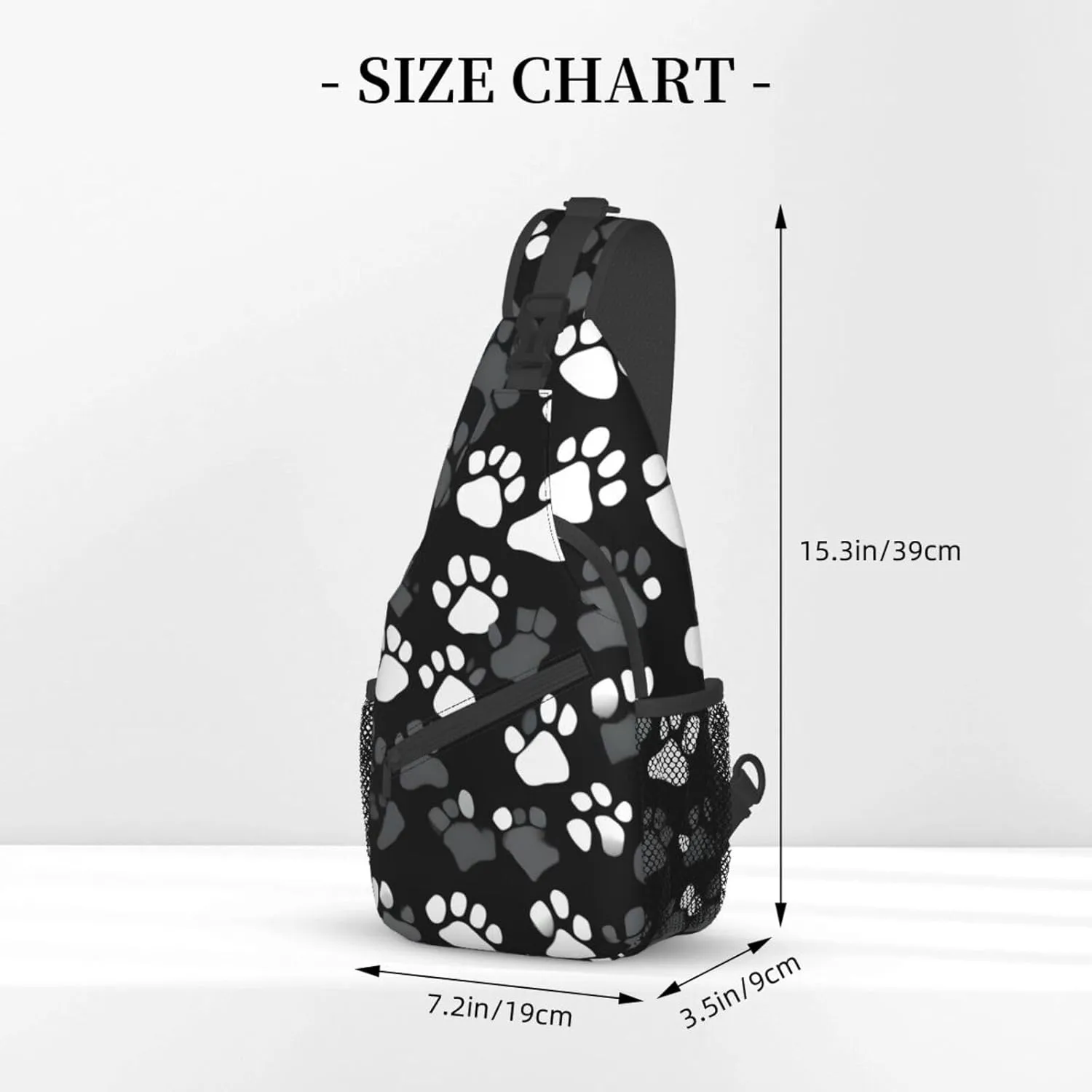 Black and white Paw Print Print Sling Backpack, Sling Bag, Crossbody Chest Bag Daypack, for Hiking Travel